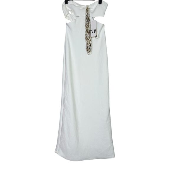 NWT Zara Sleeveless Cut Out Chain Detail Midi Dress Lined Zip XS White Ivory - Picture 15 of 16